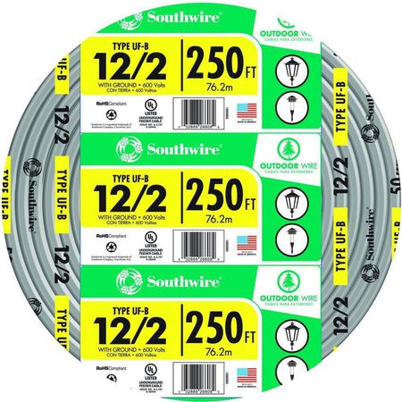 Southwire 250 ft. 12/2 Type UF-B WG Underground Feeder Cable Gray