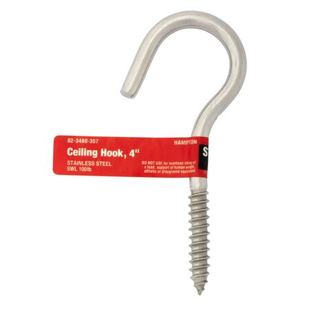 Hampton Small Stainless Steel 4.3 in. L Ceiling Hook 100 lb 1 pk
