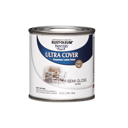 Rust-Oleum Painters Touch Semi-Gloss White Water-Based Ultra Cover Paint Exterior & Interior 0.5 pt