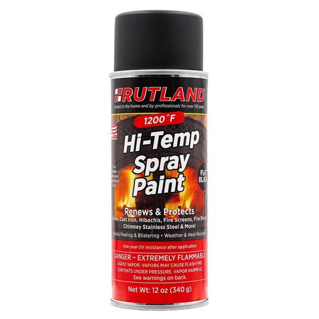 Rutland Spray Paint Stove Hi-Temp Flat Black 12oz Meecos Red Devil