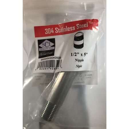 Smith-Cooper 1/2 in. MPT Stainless Steel 5 in. L Nipple