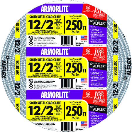 Southwire Armorlite 250 ft. 12/2 Aluminum Armored MC Cable Black/White/Green