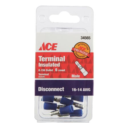 Ace Insulated Wire Male Disconnect Blue 6 pk