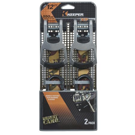 Keeper 1 in. W X 12 ft. L Camo Ratchet Tie Down Strap 550 lb 2 pk