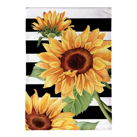 Evergreen Striped Sunflowers Burlap Garden Flag