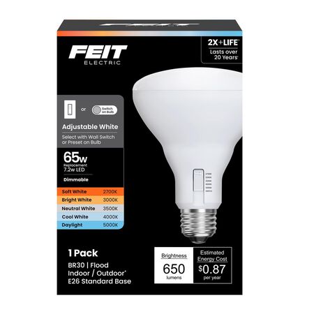 Feit BR30 E26 (Medium) LED Bulb Adjustable White 65 Watt Equivalence 1 Pack