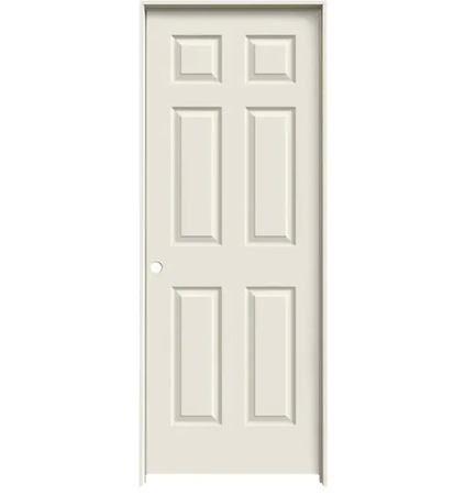 Colonist 30" x 80" Single Prehung Interior Door Unit - Primed 6-Panel Hollow Core Right Hand w/ Flat Jamb - No Trim