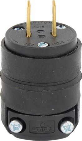 Leviton Commercial and Residential Rubber Straight Blade Plug 1-15P 18-12 AWG 2 Pole 2 Wire
