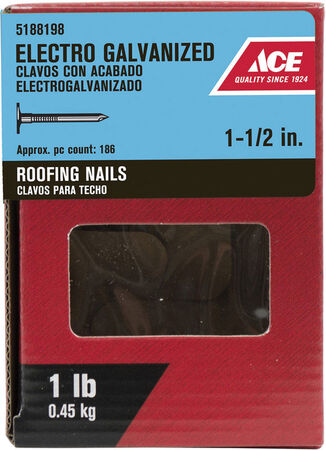 Ace Large 1-1/2 in. L Roofing Nail Smooth Electro Galvanized Steel 1 lb.