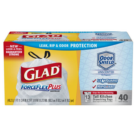 Glad ForceFlex 13 gal Tall Kitchen Bags Drawstring 40 pk 0.72 mil