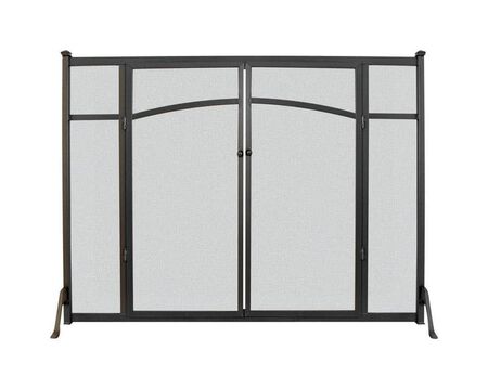 Panacea Black/Gray Matte Metal Fireplace Screen with Doors