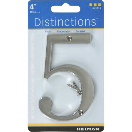 HILLMAN Distinctions 4 in. Silver Zinc Die-Cast Screw-On Number 5 1 pc