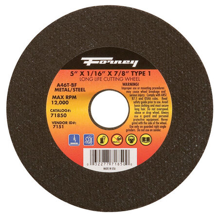 Forney 5 in. D X 7/8 in. Aluminum Oxide Metal Cut-Off Wheel 1 pc