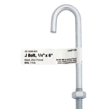 Hampton Small Zinc-Plated Silver Zinc 1 in. L J-Bolt 115 lb 1 pk