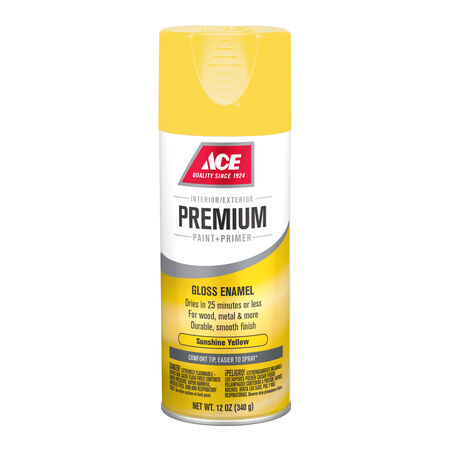 Ace Premium Gloss Sunshine Yellow Paint + Primer Enamel Spray 12 oz