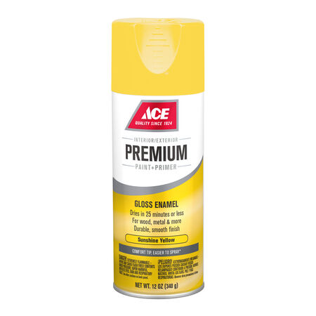 Ace Premium Gloss Sunshine Yellow Paint + Primer Enamel Spray 12 oz