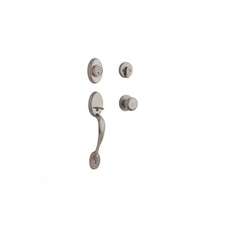Kwikset Signature Series Chelsea Satin Nickel Exterior Single-Cylinder Deadbolt and Keyed Entry Door Handleset ft. SmartKey Security