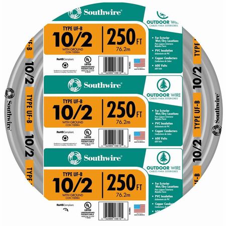 Southwire 250 ft. 10/2 Type UF-B WG Underground Feeder Cable Gray