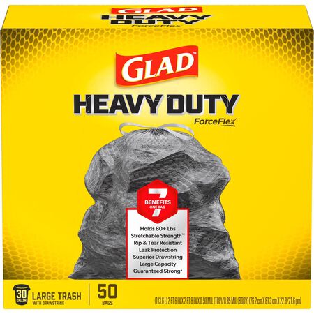 Glad ForceFlex 30 gal No Scent Scent Trash Bags Drawstring 50 pk 1.1 mil