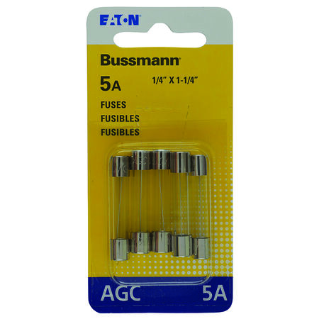 Bussmann 5 amps AGC Clear Glass Tube Fuse 5 pk