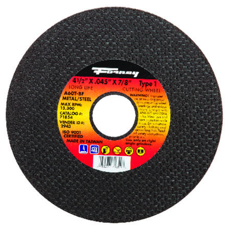 Forney 4-1/2 in. D X 7/8 in. Aluminum Oxide Metal Cut-Off Wheel 1 pc