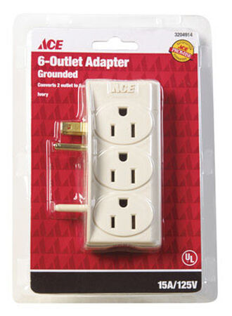 Ace Grounded 6-Outlet Adapter Ivory 15 amps 125 volts 1 pk
