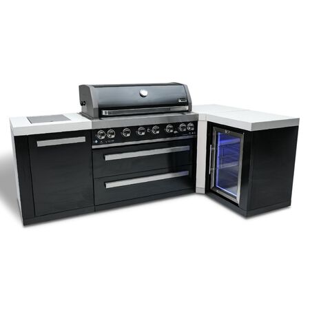 Mont Alpi 805 Black Stainless Steal island with 90-degree corner and a fridge cabinet MAI805-BSS90FC