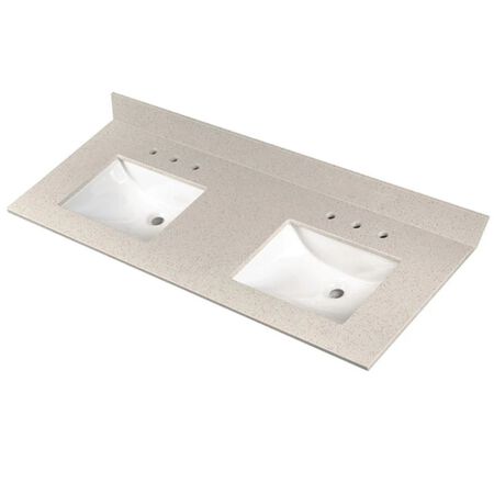 MSI Iced White 61 in.x 22 in. Double Bowl Polished Vanity Top