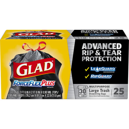 Glad ForceFlex Plus 30 gal Trash Bags Drawstring 25 pk 0.9 mil
