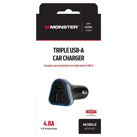 Monster Just Hook It Up 3 Port USB Car Charger 1 pk