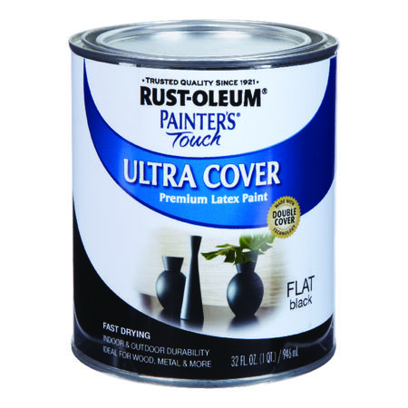Rust-Oleum Painters Touch Ultra Cover Flat Black Water-Based Paint Exterior & Interior 1 qt