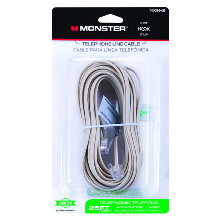 Monster Just Hook It Up 25 ft. L Ivory Telephone Line Cord