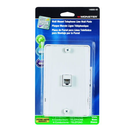 Monster Cable Just Hook It Up 1 gang White Cable/Telco Telephone Line Wall Plate