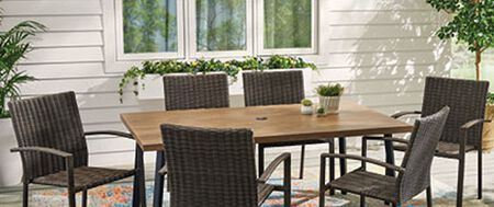 Living Accents 7PC Dining Set Brown/Cushioned Wicker