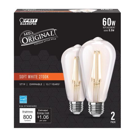 Feit ST19 E26 (Medium) Filament LED Bulb Soft White 60 Watt Equivalence 2 pk