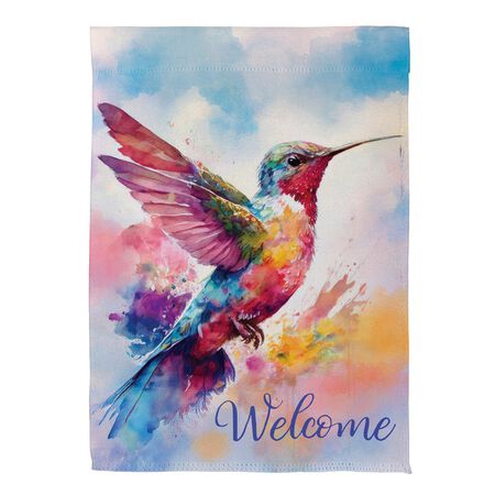 Evergreen Watercolor Hummingbird Suede House Flag