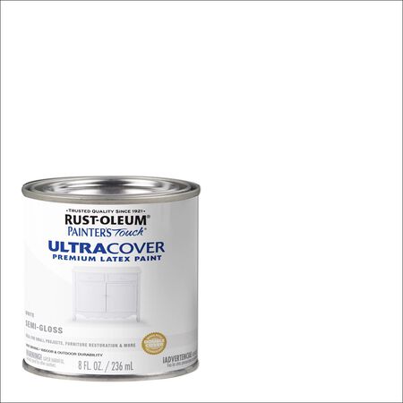 Rust-Oleum Painters Touch Semi-Gloss White Water-Based Ultra Cover Paint Exterior and Interior 0.5 p