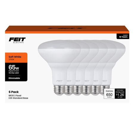 Feit BR30 E26 (Medium) LED Bulb Soft White 65 Watt Equivalence 6 pk