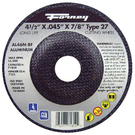 Forney 4-1/2 in. D X 7/8 in. Aluminum Oxide Metal Cut-Off Wheel 1 pc