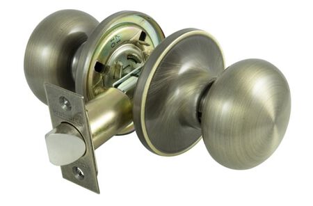 ProSource TF830V-PS Passage Knob, Metal, Antique Brass, 2-3/8 to 2-3/4 in Backset, 1-3/8 to 1-3/4 in Thick Door