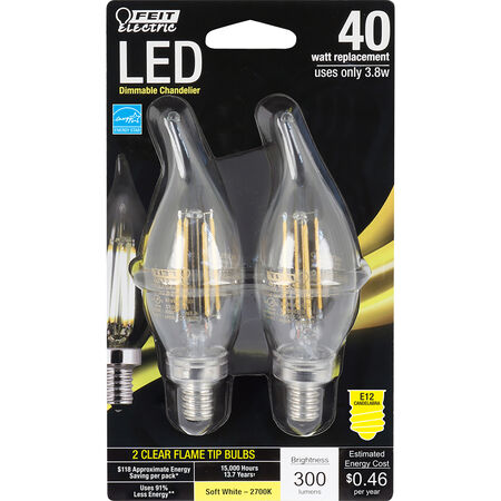 Feit Electric C10 E12 (Candelabra) LED Bulb Soft White 40 W 2 pk