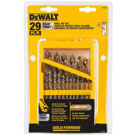 DeWalt Pilot Point High Speed Steel Drill Bit Set Straight Shank 29 pc