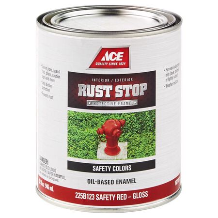 Ace Rust Stop Indoor and Outdoor Gloss Safety Red Oil-Based Enamel Rust Prevention Paint 1 qt
