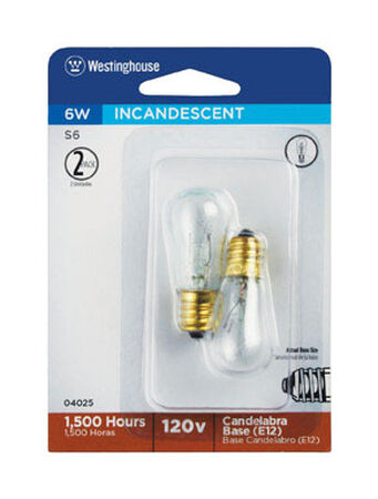 Westinghouse Incandescent Light Bulb 6 watts 32 lumens 2700 K S6 Candelabra Base (E12) White (Cl