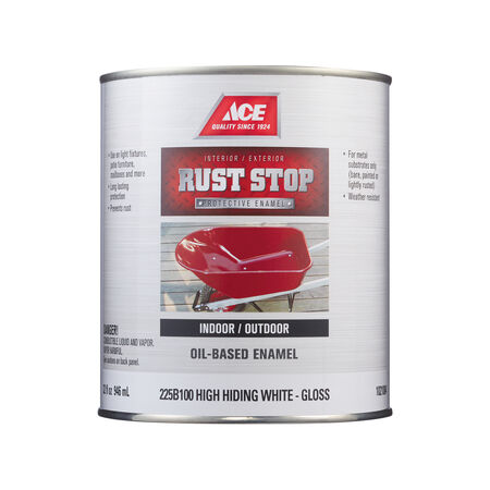 Ace Rust Stop Indoor/Outdoor Gloss White High-Hide Base Enamel Rust Prevention Paint 1 qt