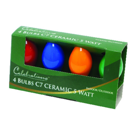 Celebrations Incandescent C7 Multicolored 4 ct Replacement Christmas Light Bulbs