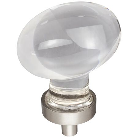 1-5/8" Overall Length Glass Football Cabinet Knob Satin Nickel