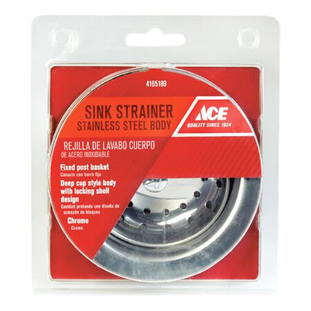 Ace 4-1/2 in. D Chrome Silver Stainless Steel Sink Strainer