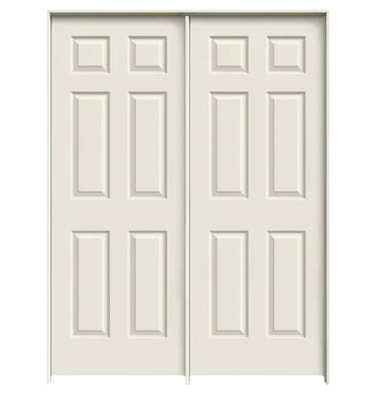 Colonist Double 24" x 80" Prehung Interior Door Unit - Primed 6-Panel Hollow Core - Flat Jamb, No Trim