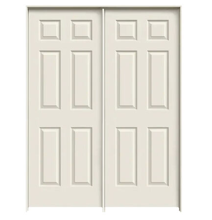 Colonist Double 24" x 80" Prehung Interior Door Unit - Primed 6-Panel Hollow Core - Flat Jamb, No Trim